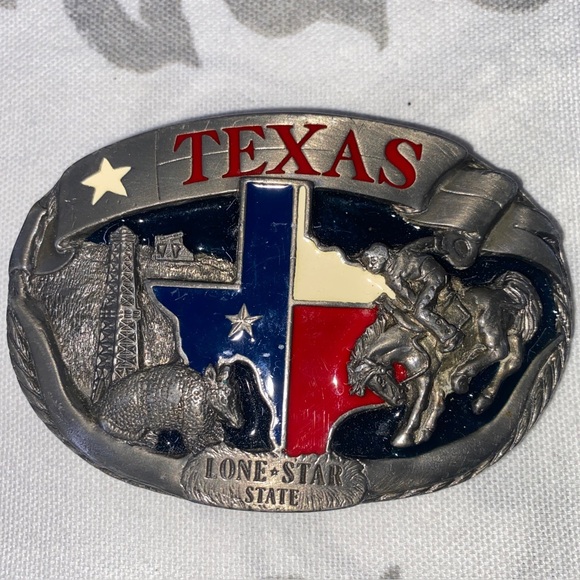 C&J Other - Vintage C&J Texas Lone Star State Belt Buckle 1988 CJ1496 Red White
Blue USA